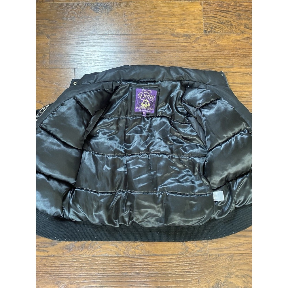 Dereon Black Quilted Puffer Bomber Jacket with Army Embroidered Patches - Picture 8 of 11